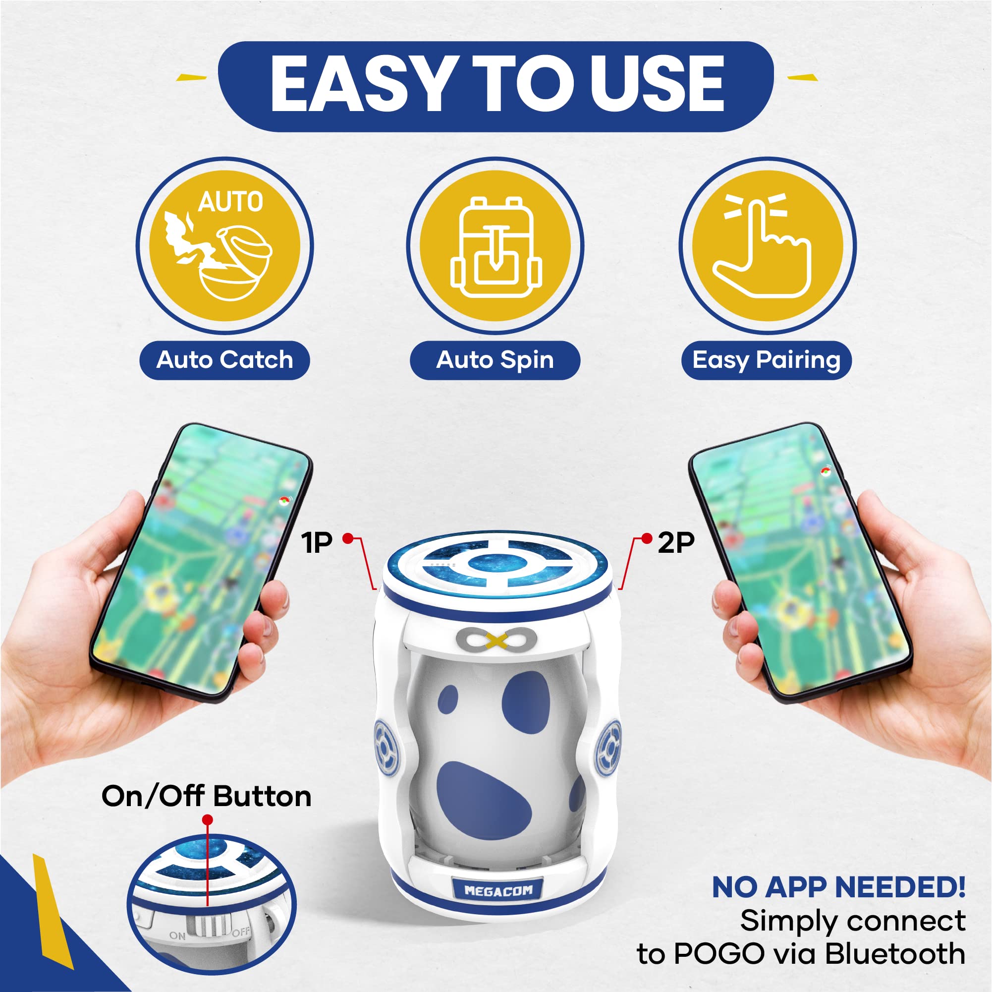 megacom DuoMon Egg 1P/2P Auto Catcher Compatible for Pokemon Go Plus with Auto Catch, Voice Notifications - Faster Wireless for Pocket Monsters Go Game - Long-Lasting Battery, Stable Connection