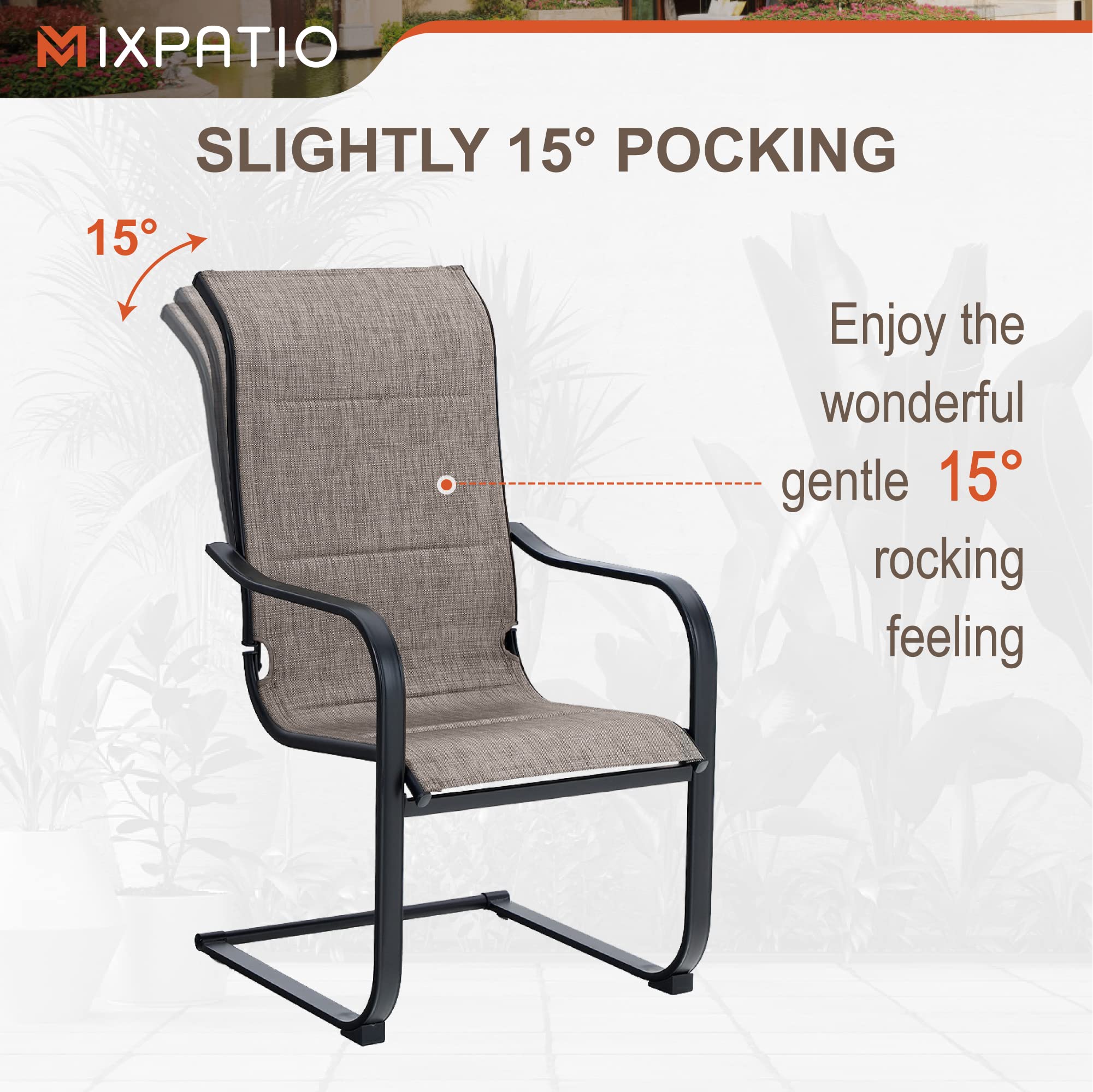 MIXPATIO Outdoor C-Spring Dining Chairs Set of 2, Patio Steel Padded Textilene Dining Chairs Support 300lbs for All Weather, Garden Outdoor Furniture for Porch, Balcony, Backyard, Deck