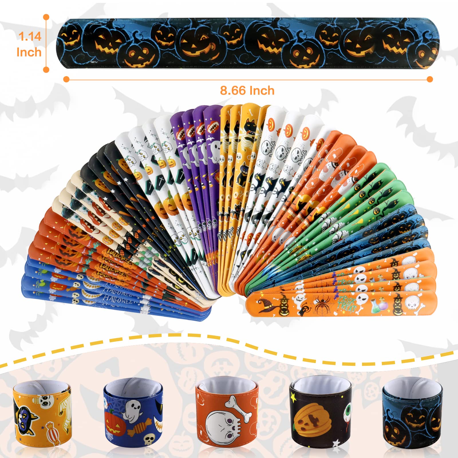 JDSTY 48 PCS Halloween Slap Bracelets Halloween Toys for Kids Girls Boys Halloween Party Favors Halloween Treat Bags Gifts…