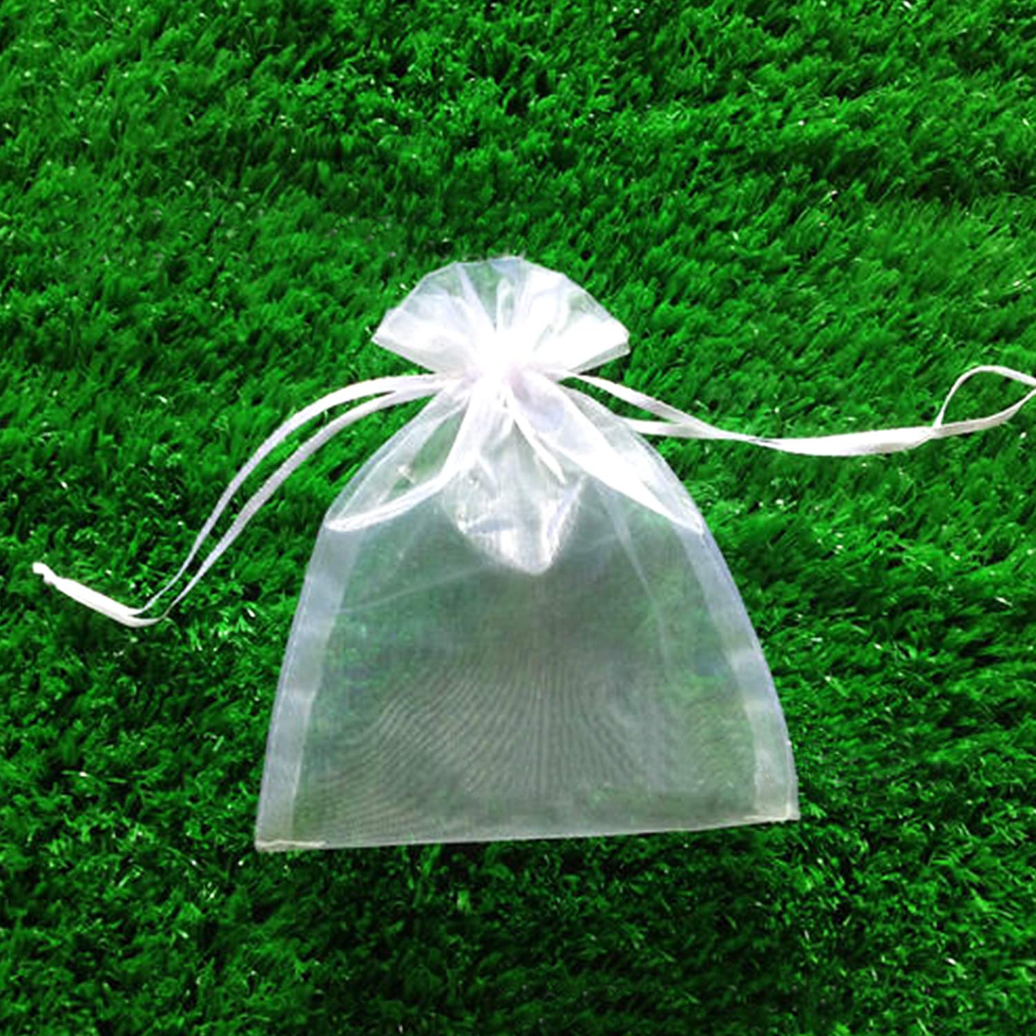 100PCS White Organza Jewelry Bags Drawstring 3 x 4 inch, Little Mesh Gift Pouches Mini Candy Organza Bags for Small Presents Jewelry Earrings Candy Treat Wedding Party Favors Mesh Pouch