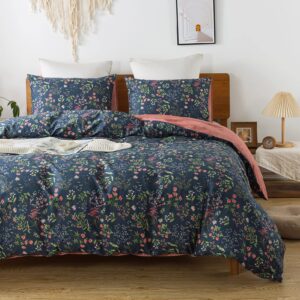 honeilife king duvet cover set - 100% cotton comforter cover floral duvet cover sets,soft & breathable duvet cover with zipper closure and corner ties,3pcs wildflower comforter cover sets- flower sea