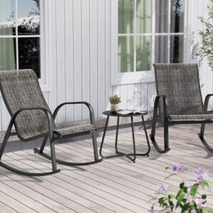 Grand patio 3-Piece Outdoor Bistro Rocking Chair Set Rocker Seating Outside for Front Porch Garden Patio Backyard (Black & Grey Plaid)