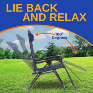 SereneLife Zero Gravity Chairs Set of 2 - Adjustable Mesh Lawn Chairs - Outdoor Lounge Chairs with Side Table 2 Cup Holders - Foldable Outdoor Chair with Removable Pillows - Gray