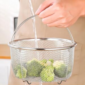 GREATLINK Mesh Steamer Basket, Stainless Steel Mesh Net Strainer Basket and Insert, Pressure Cookers and Pots,for Washing, Fry, Steam or Cook Fruits,Vegetables and Pastas (Free 2 Pcs silicone gloves)