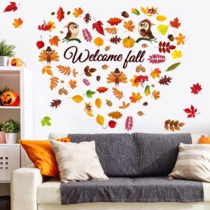 87 Pcs Fall Thanksgiving Wall Decals Maple Leaves Acorns Wall Sticker Autumn Party Supplies Thanksgiving Wall Stickers for Home Office Living Room Classroom Holiday Harvest Wall Decor (Maple Leaf)