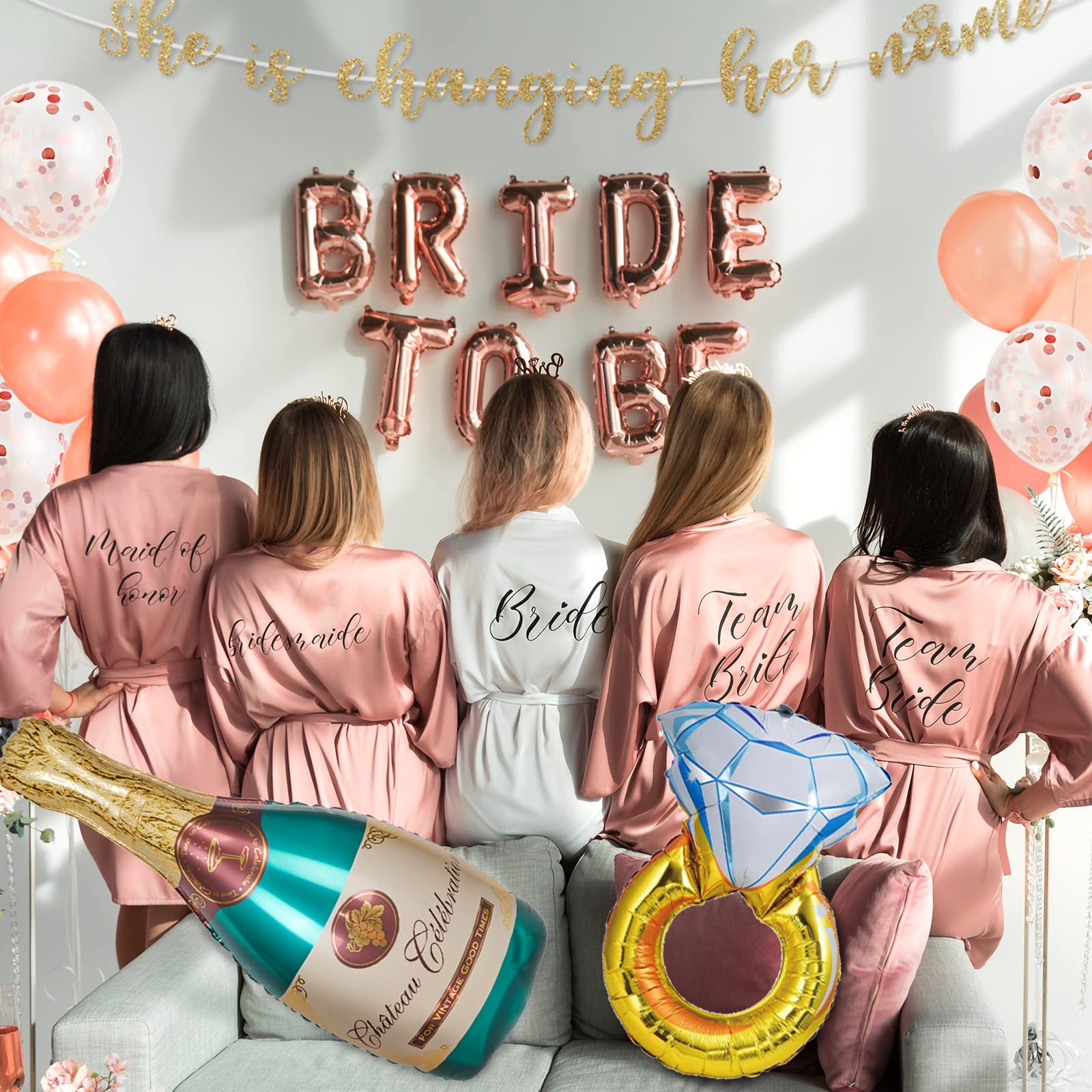 Ultimate Rose Gold Bachelorette Party Decorations Set - Including Bride to Be Sash, Veil, Confetti Balloons, Banner, Fringe Curtain