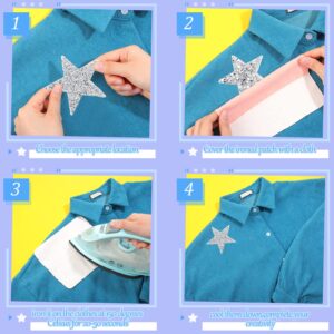 Geosar 60 Pcs Iron on Star Patches Star Shape Rhinestone Appliques Adhesive Glitter Star Patches Rhinestone Appliques Embellishments Patches in 4 Size for DIY(Silver)