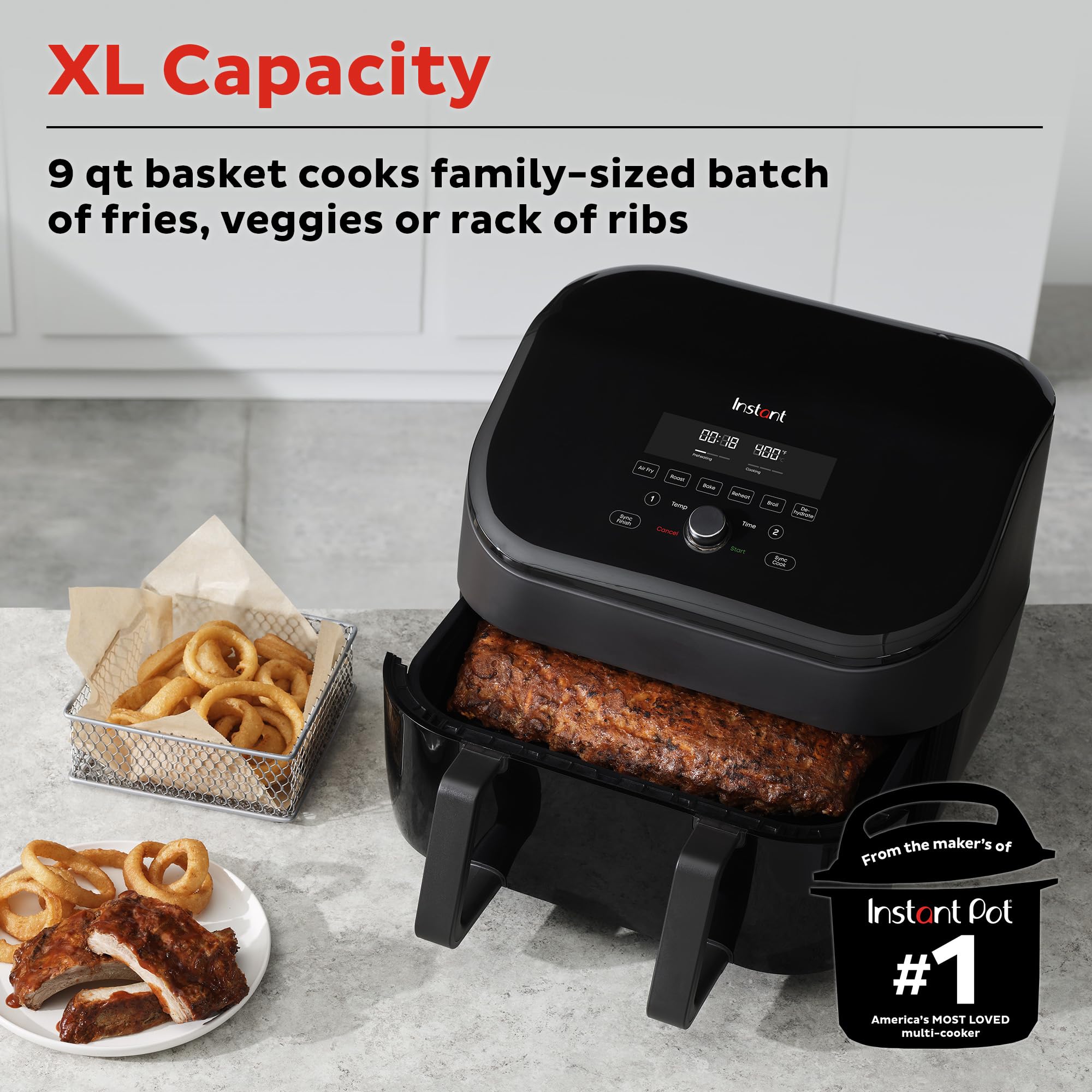 Instant Pot VersaZone 9QT Air Fryer,8-in-1 Functions with EvenCrisp Technology, Crisps,Broils, Bakes,Roasts, Dehydrates,Reheats at Same or Different Temperature, from the Makers of Instant Pot, Black