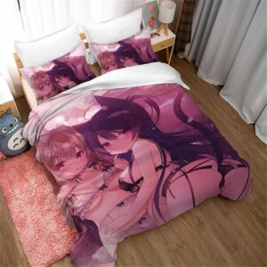 NICHIYOBI Sexy Anime Girls Uncensored Poster Duvet Cover 3 Piece Bedding Set,Adults Teen Movie Anime Themed Quilt Cover (Style 7,Queen90x90in + 20x30in*2)