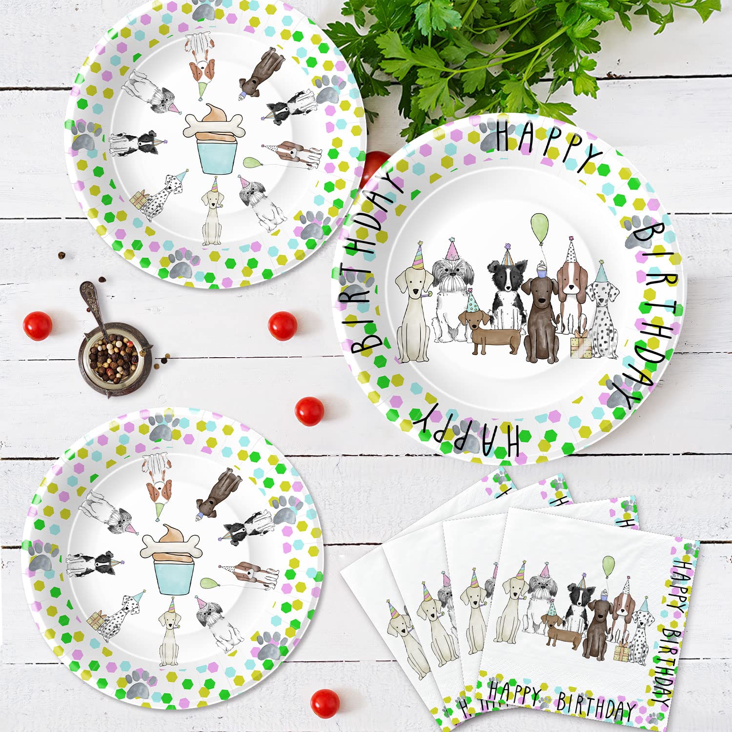 Xigejob Puppy Dog Birthday Party Supplies, Dog Party Decorations Tableware, Paper Plate, Cup, Napkin, Tablecloth, Cutlery, Straw, Puppy Dog Theme Birthday Baby Shower Decorations Dinnerware | Serve 24