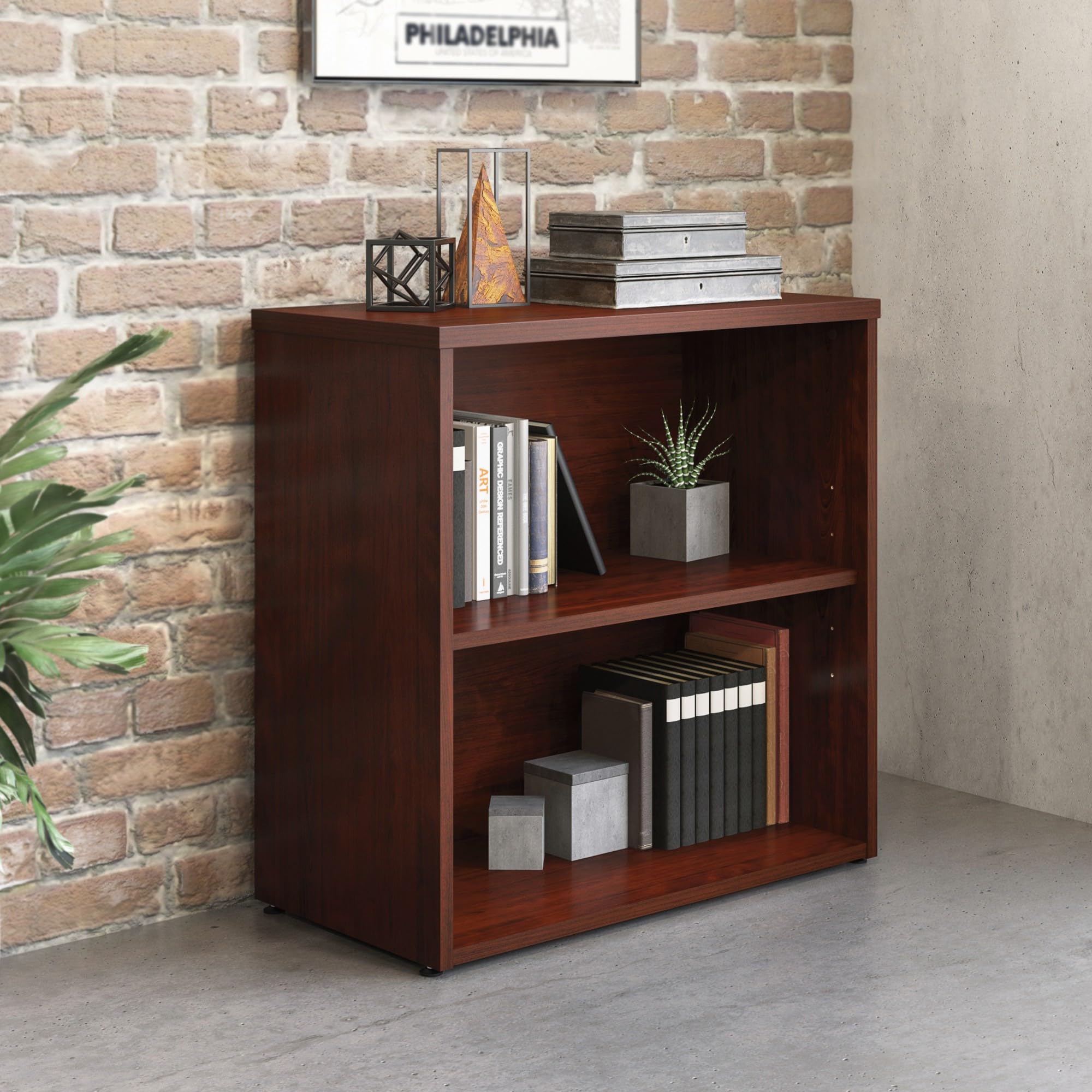 OfficeWorks by Sauder Affirm 2 Shelf Bookcase, Classic Cherry Finish