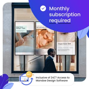 Mandoe Essentials Digital Signage Displays - Digital Signage Player for Digital Menu Board. World-Class Templates. Subscription required. Monitor not included.