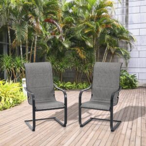 MIXPATIO Outdoor C-Spring Dining Chairs Set of 2, Patio Steel Padded Textilene Dining Chairs Support 300lbs for All Weather, Garden Outdoor Furniture for Porch, Balcony, Backyard, Deck