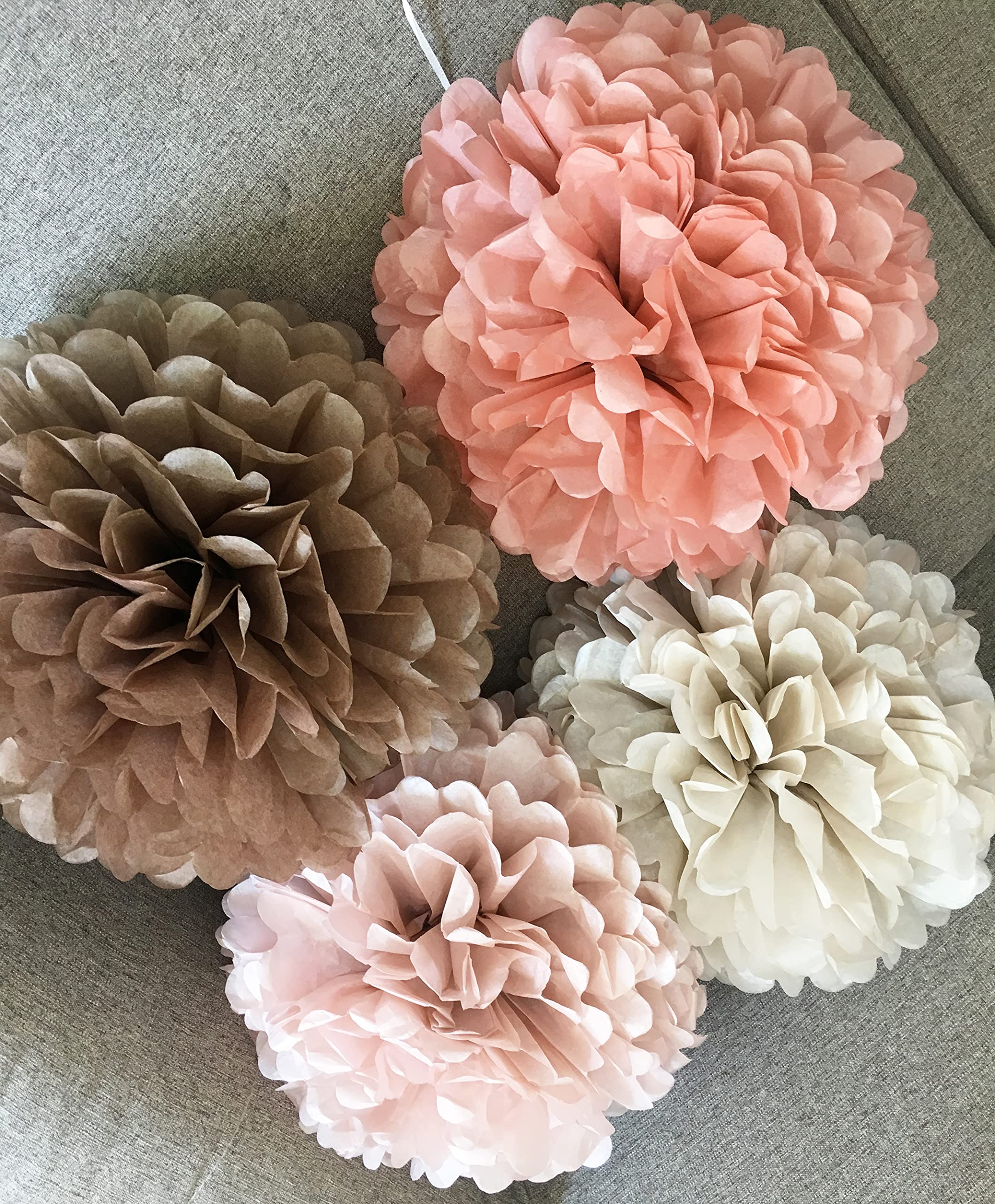 Tissue Pom Poms Wedding Party Decorations – 20 Pieces Dusty Pink Brown Pastel Cream Ivory Paper Flowers Kit for Engagement Bridal Baby Shower Bachelorette Hanging Decor (Rose Gold)