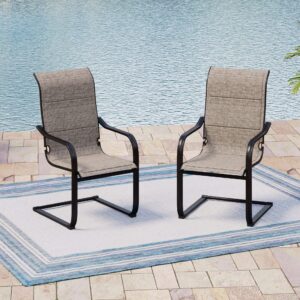 mixpatio outdoor c-spring dining chairs set of 2, patio steel padded textilene dining chairs support 300lbs for all weather, garden outdoor furniture for porch, balcony, backyard, deck