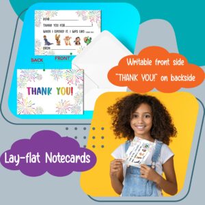 Better Office Products 50 Pack Kids Fill in the Blank Thank You Cards with Envelopes, for Boys and Girls, 4.25 x 6 Inch, Double Sided Design, Fun Characters to Circle