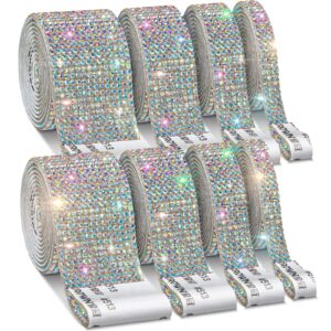 8 rolls rhinestone ribbons,cludoo 8 yard silver self adhesive rhinestone ribbon, bling crystal diamond ribbon roll wrap glittering rhinestones sticker for decoration car diy arts crafts wedding