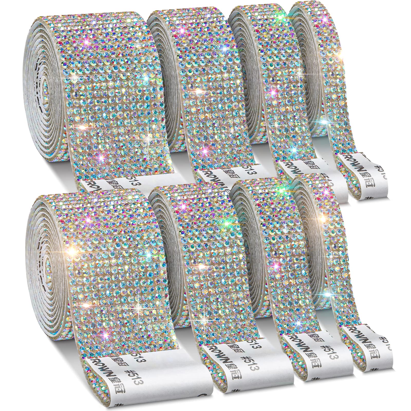 8 Rolls Rhinestone Ribbons,Cludoo 8 Yard Silver Self Adhesive Rhinestone Ribbon, Bling Crystal Diamond Ribbon Roll Wrap Glittering Rhinestones Sticker for Decoration Car DIY Arts Crafts Wedding