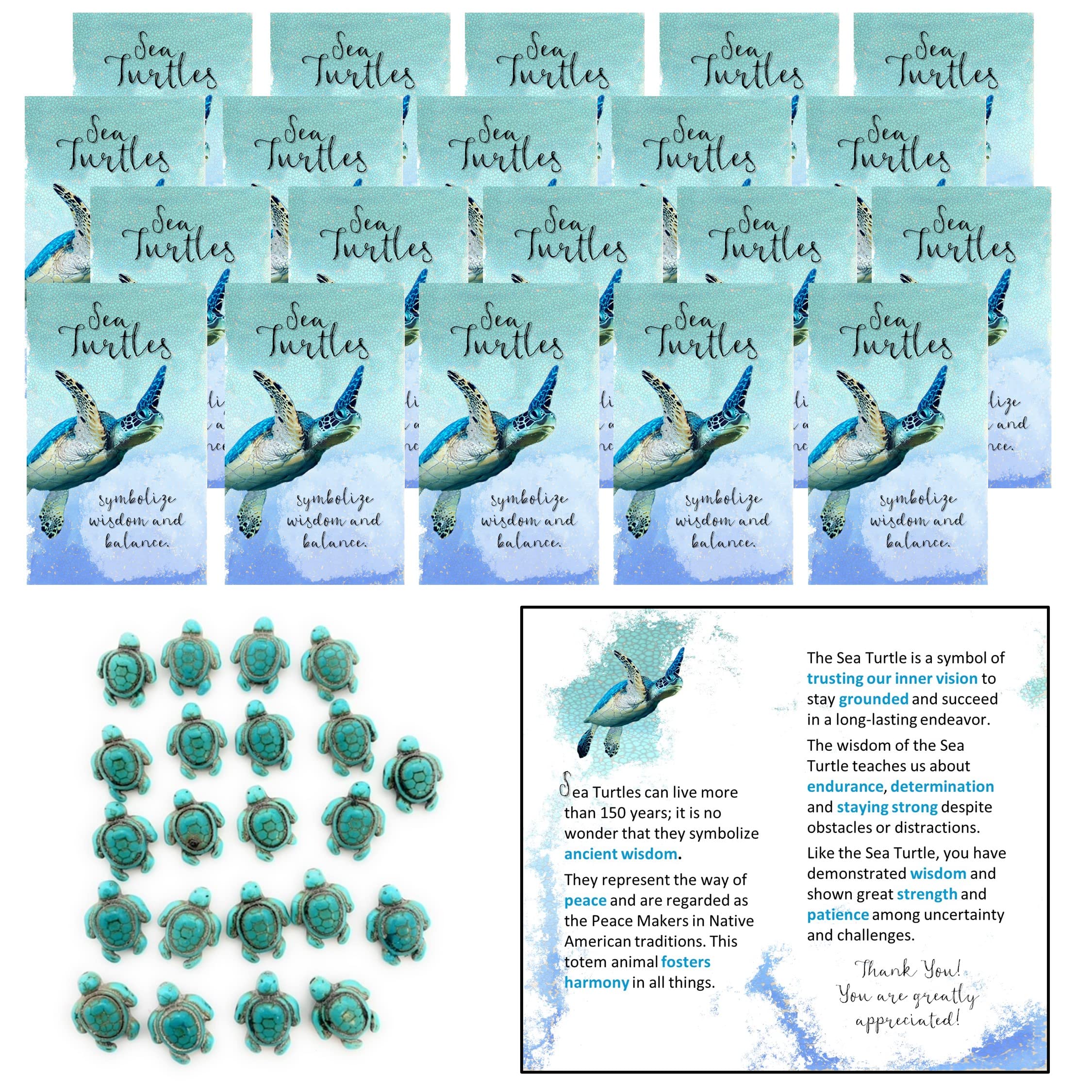 Smiling Wisdom - 20 Bulk Gift Sets - Employee Mini Appreciation Greeting Cards and Keepsake Gift Sets - 60 Pcs - Turquoise Sea Turtles