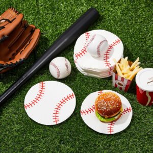 100 Sheets Baseball Napkins Paper Baseball Party Decorations Round Baseball Themed Party Supplies for Baby Shower Birthday Party Sports Themed Party Supplies 6.5 x 6.5 Inch