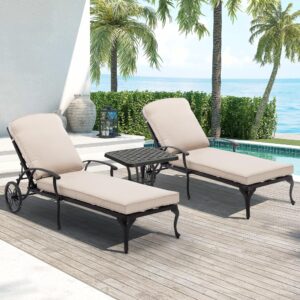 villeston chaise lounge chair outdoor- patio pool chairs tanning lounges for outside beach lounger cast aluminum set of 2 reclining beige with side table