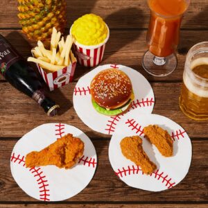 100 Sheets Baseball Napkins Paper Baseball Party Decorations Round Baseball Themed Party Supplies for Baby Shower Birthday Party Sports Themed Party Supplies 6.5 x 6.5 Inch