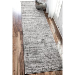 nuloom 2' x 14' performance indoor area rug, non-shed, power loomed high-traffic area rug for living room, bedroom, home, sherill grey