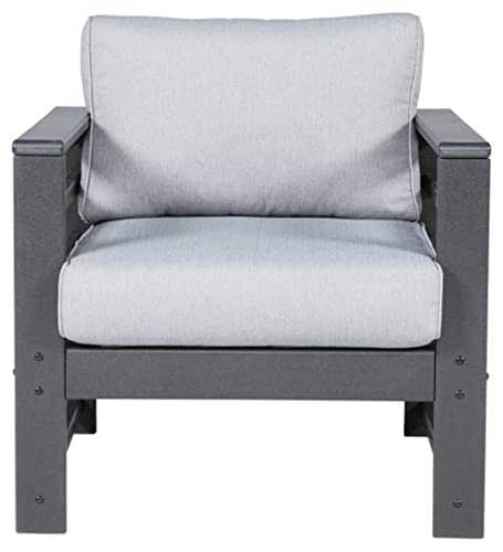 Signature Design by Ashley Outdoor Amora HDPE Patio Lounge Chair, 2 Count, Charcoal Gray