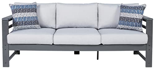 Signature Design by Ashley Outdoor Amora HDPE Patio Sofa with Cushion, Charcoal Gray