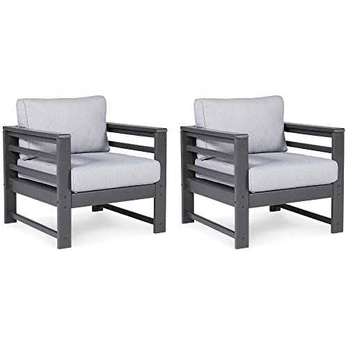 Signature Design by Ashley Outdoor Amora HDPE Patio Lounge Chair, 2 Count, Charcoal Gray