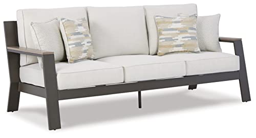 Signature Design by Ashley Outdoor Tropicava Patio HDPE Sofa with Cushion, Taupe