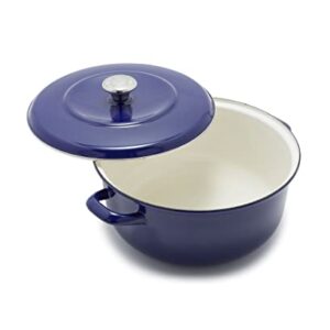 Merten & Storck European Crafted Enameled Iron, Round 7QT Dutch Oven Casserole with Lid, Cobalt Blue