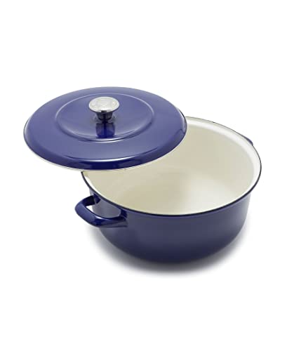 Merten & Storck European Crafted Enameled Iron, Round 7QT Dutch Oven Casserole with Lid, Cobalt Blue