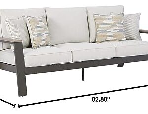 Signature Design by Ashley Outdoor Tropicava Patio HDPE Sofa with Cushion, Taupe