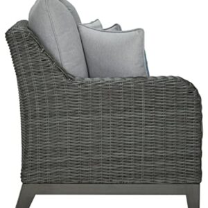 Signature Design by Ashley Outdoor Elite Park Patio Wicker Sofa with Cushion, Gray