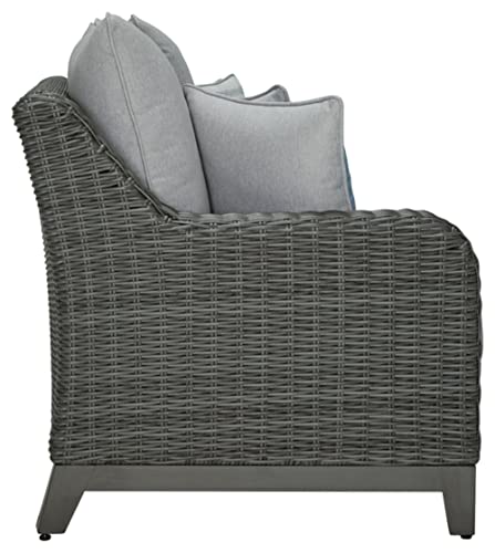 Signature Design by Ashley Outdoor Elite Park Patio Wicker Sofa with Cushion, Gray