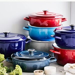 Merten & Storck European Crafted Enameled Iron, Round 7QT Dutch Oven Casserole with Lid, Cobalt Blue