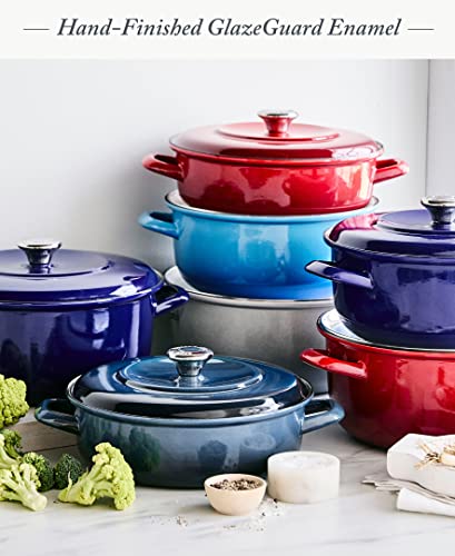 Merten & Storck European Crafted Enameled Iron, Round 7QT Dutch Oven Casserole with Lid, Cobalt Blue