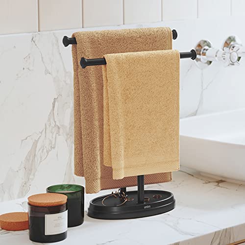 Freestanding Bath Towel Rack, 304 Stainless Steel Bathroom Towel Bar, T-Shape Hand Towel Holder Stand, Multifunction Towel Storage for Kitchen Hotel Lavatory,Black