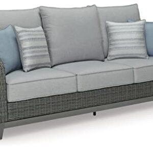 Signature Design by Ashley Outdoor Elite Park Patio Wicker Sofa with Cushion, Gray