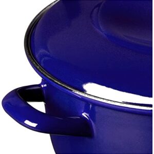 Merten & Storck European Crafted Enameled Iron, Round 7QT Dutch Oven Casserole with Lid, Cobalt Blue