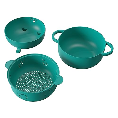 2000 ML / 68 OZ Microwave Ramen Bowl，Noodle Bowl, Steamer for Cooking Food and Vegetables with Handle, Lid, Removable Strainer. Multifunctional bowl for Cooking, Rinse, Storage (green)