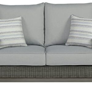 Signature Design by Ashley Outdoor Elite Park Patio Wicker Loveseat with Cushion, Gray