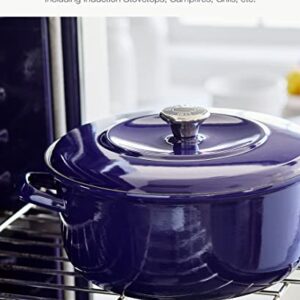 Merten & Storck European Crafted Enameled Iron, Round 7QT Dutch Oven Casserole with Lid, Cobalt Blue