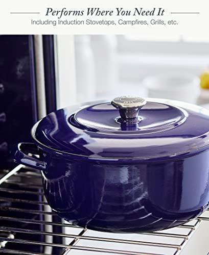 Merten & Storck European Crafted Enameled Iron, Round 7QT Dutch Oven Casserole with Lid, Cobalt Blue