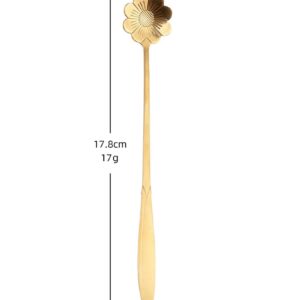 16 Pieces Flower Spoon Coffee Teaspoon 7 Inch Stainless Steel Long Handle Spoon Stir Bar Spoon Stirring Spoon Ice Cream Spoon Gold Cosmos Flower Shaped