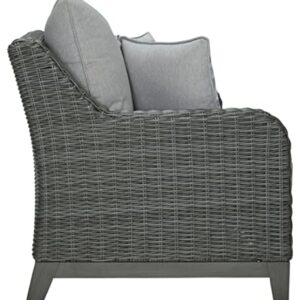 Signature Design by Ashley Outdoor Elite Park Patio Wicker Loveseat with Cushion, Gray