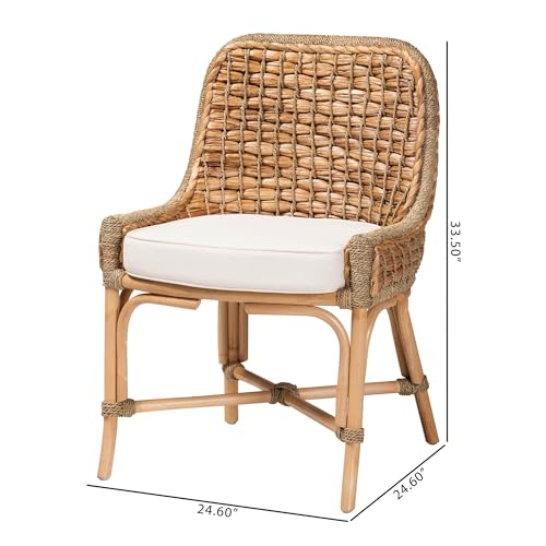 Baxton Studio Kyle Modern Bohemian Natural Brown Woven Rattan Dining Side Chair With Cushion