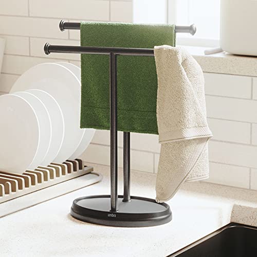 Freestanding Bath Towel Rack, 304 Stainless Steel Bathroom Towel Bar, T-Shape Hand Towel Holder Stand, Multifunction Towel Storage for Kitchen Hotel Lavatory,Black