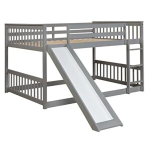 HomSof Solid Wood Full Over Full bunkbed with Slide，Full-Length Safety Guardrails,No Box Spring Needed,Grey